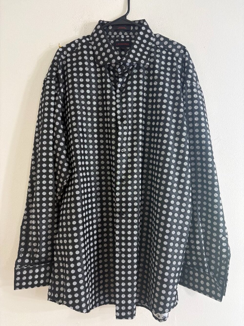 Leonardi Mens 3XL Black Silver Polka Dot French Cuff Dress Shirt Luxury Club